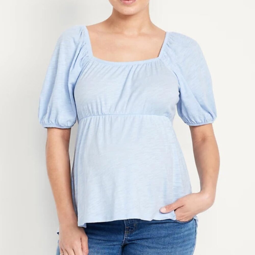 Blue Puff Sleeve Maternity Top